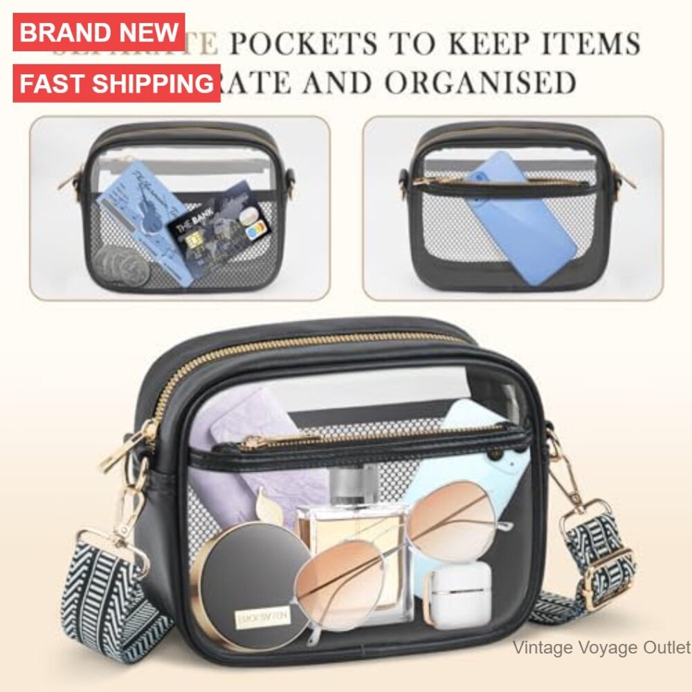 Clear Stadium Crossbody Bag for Concerts Sports Events Adjustable Strap - Picture 6 of 7